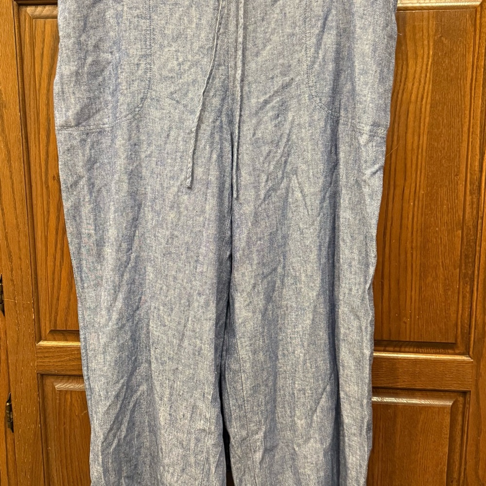 Westport Linen Blend Pants 1X Blue Beach Boho Light Flowy Casual Office
